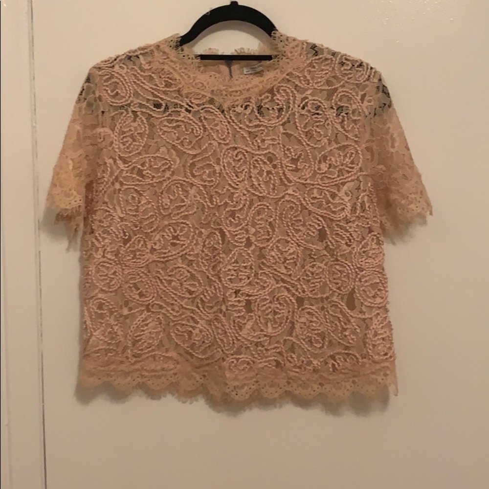 Blush lace overlay top